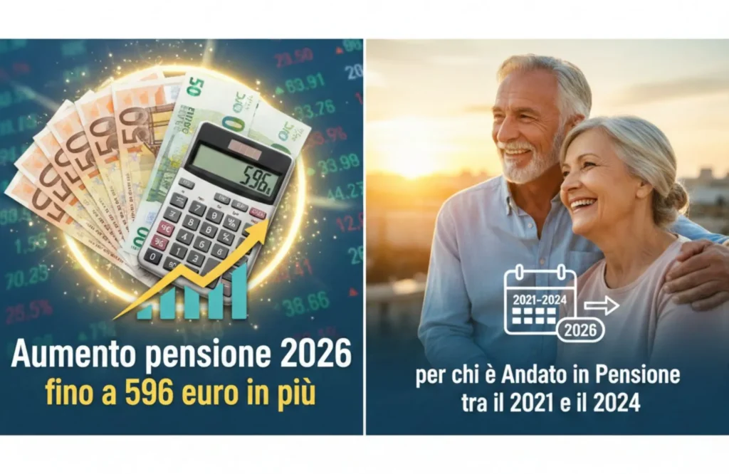 Aumento pensione 2026: fino a 596 euro in più per chi è Andato in Pensione tra il 2021 e il 2024